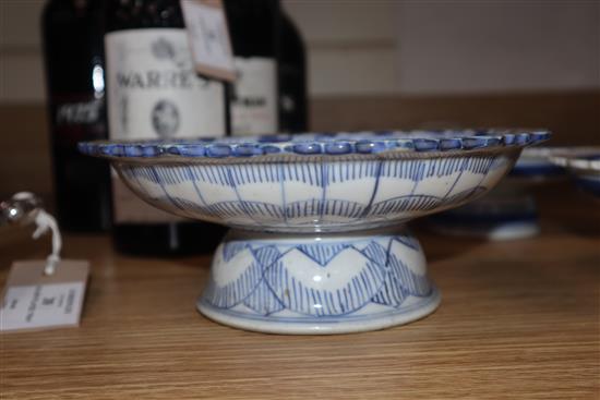 Four Chinese blue and white footed dishes largest diameter 20cm